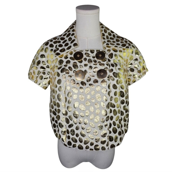 LaROK Metallic Leopard Print Cropped Jacket Short Sleeve Double Breasted S
